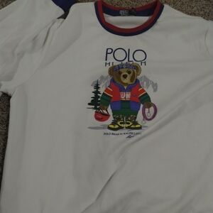 Ralph Lauren Men's White Long Sleeve with Bear Graphic Worn Once